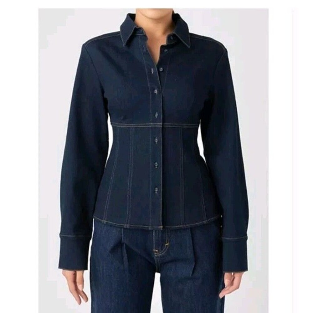 Grey Lab Dark Stretch Denim Collared Long Sleeve Fit Jacket M